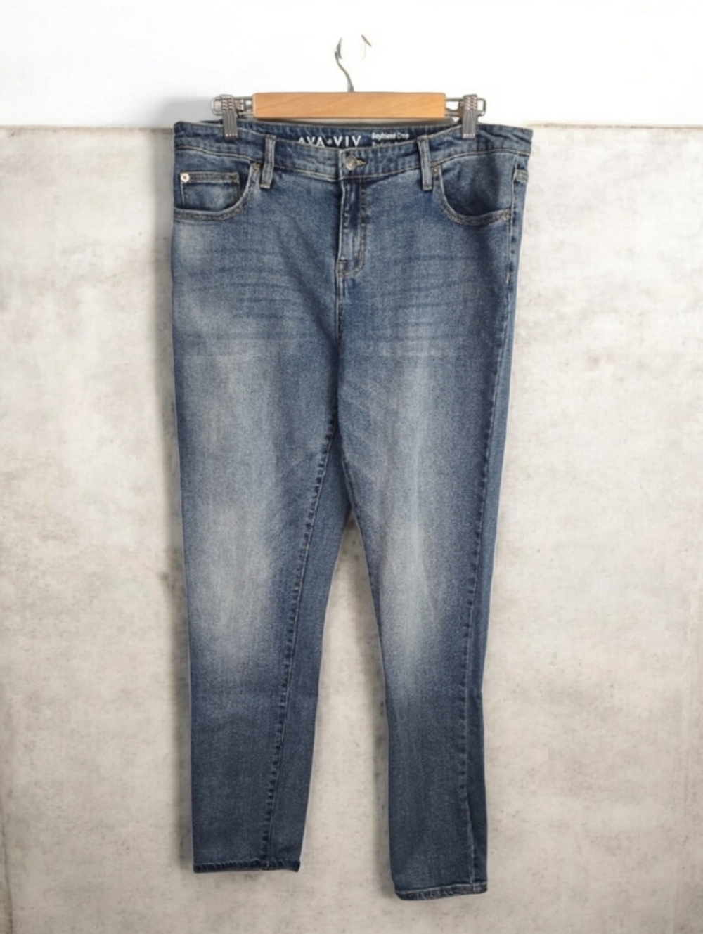 Ava & Viv Jeans Women's Size 14 Wide 14W Blue Boyfriend Crop Denim Jean